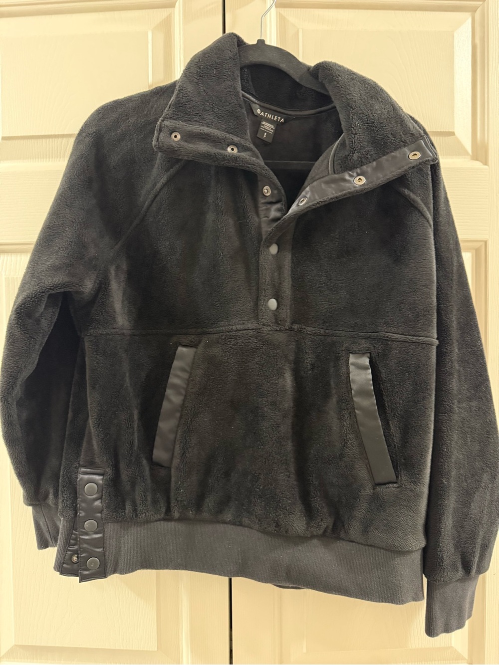 Athleta Cozy Karma Recover Snap Sherpa Pullover Black Funnel Neck Petite S
